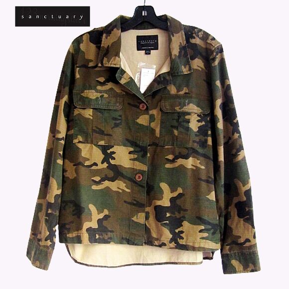 SANCTUARY NEW Skater RIP STOP CAMO Backtail Jacket M - Picture 1 of 11